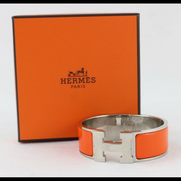 Hermes Jewelry - Hermes Orange Enamel Palladium Plated H Bracelet
